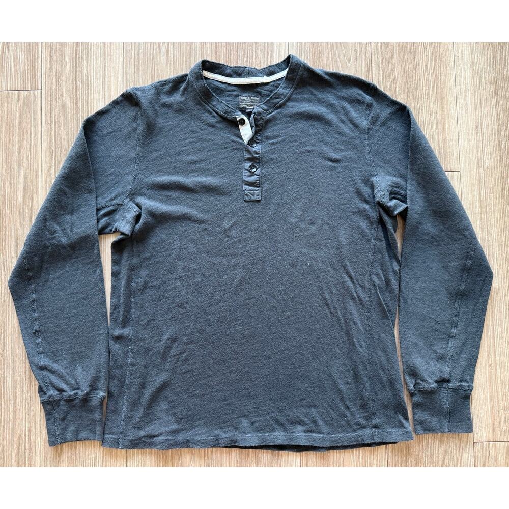 Rag & Bone Size L Standard Issue Charcoal Grey Long Sleeve Henley 100% Cotton